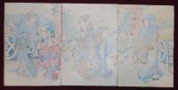 駿河町越後屋　香蝶樓 國貞画　三枚続き