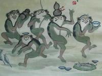 河童の酒盛り　5匹のカッパ