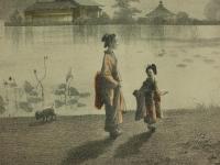 東京旧不忍秋月之圖　彩色砂目石版