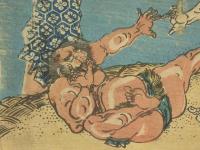 相撲絵 / sumo　俣野景久×河津祐泰　相撲で対戦、初めて「河津掛け」　英泉画