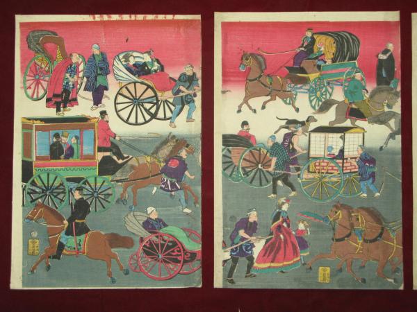 東京繁昌馬車往返 三代広重画 三枚続き(三代広重) / 古本、中古本、古
