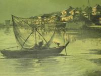 品川海岸夜ノ景　明治色刷石版