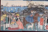 神奈川権現山　外國人遊覧　3枚続き　芳員画　kanagawa gongen'yama gaikokujin yūran
