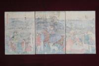 神奈川権現山　外國人遊覧　3枚続き　芳員画　kanagawa gongen'yama gaikokujin yūran