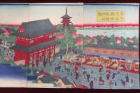 東京浅草観世音競内之圖　三枚続　國輝画
