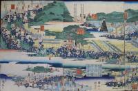 東都名所日本橋従高輪之風景
子供あそび纏固図小　（まといごっこ）　3枚続き