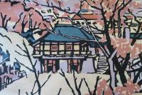小諸城と浅間山　宮田三郎　版画

宮田三郎、木版画集 日本の風景全十二集中 第三集 信州の内の「小諸城と浅間山」の木版画シート