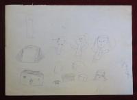 児童画　蒸気機関車　保線作業