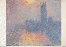 世界の名画　全24巻の付録/名画写真絵：モネ「ロンドン、国会議事堂、霧の中の太陽」