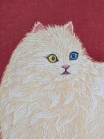 笠松紫浪「白い猫」木版画額