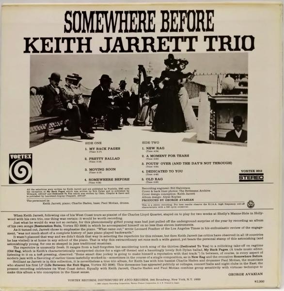 ＬＰレコード KEITH JARRETT TRIO / SOMEWHERE BEFORE キース