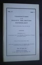 A Distribution List of the Butterflies(Rhopalocera) of Western and Southern Europe:Transactions of the Society for British Entomology Vol.17 Part 1