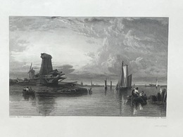 額装銅版画/　クラークソン スタンフィールド　スケルト川の風景