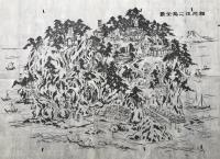 古地図「相州江之島全景」明治25年(1892) 壬生昌延/編輯兼出版 木版画 名称入全景図 鳥瞰図
