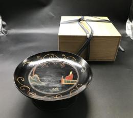 骨董品 琉球 菓子盆 木製 漆器 人物画 沖縄 木箱