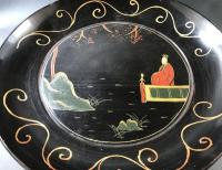 骨董品 琉球 菓子盆 木製 漆器 人物画 沖縄 木箱