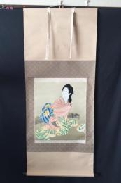 【工芸】掛軸 上村松園「娘深雪」朝顔日記 盲目角付け芸人 美人画 古箱