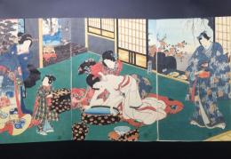 木版画 歌川国貞「源氏今様絵巻あふひ(逢う日)」3枚続き 大判