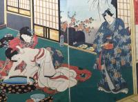 木版画 歌川国貞「源氏今様絵巻あふひ(逢う日)」3枚続き 大判