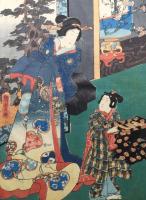 木版画 歌川国貞「源氏今様絵巻あふひ(逢う日)」3枚続き 大判