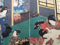 木版画 歌川国貞「源氏今様絵巻あふひ(逢う日)」3枚続き 大判