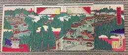 木版画 長谷川竹葉/画「日光山両社真景」4枚続き 明治14年 大判 東照宮 鳥瞰図 古地図