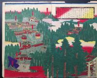 木版画 長谷川竹葉/画「日光山両社真景」4枚続き 明治14年 大判 東照宮 鳥瞰図 古地図