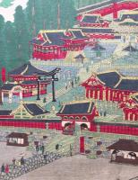 木版画 長谷川竹葉/画「日光山両社真景」4枚続き 明治14年 大判 東照宮 鳥瞰図 古地図