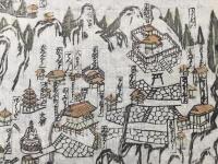 古地図 色彩版画「三州鳳来寺絵図」江戸期 引札/道中記/鳥瞰図/縁起/利修仙人
