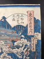 木版画 河鍋暁斎「東京名所之内 上野山内一覧之図」明治14年 大判3枚続き