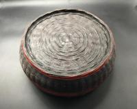 古道具 籠 李朝 朝鮮古美術 李朝古民具 蓋付茶籠 紙縒茶櫃 菓子鉢 漆器 古民具 民芸 幅32㎝