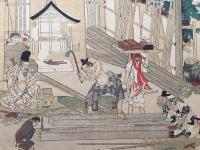 版画 土佐光起「大工師」日本木版画枠/摺 大判 大正期 江戸風俗画