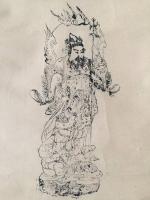 掛軸「南無妙法蓮華経大毘沙門天王」木版摺 明治32年 祈祷札 裏書 仏画 日蓮宗