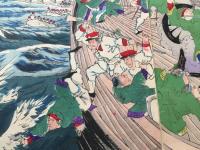 木版画 小国政/画「帝国日本大勝利」明治27年 3枚続き 大判 戦争絵 日清日露戦争