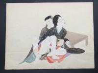 春画 2枚 肉筆 水彩 大正時代 紙本 大判 24×31 猥画 枕絵 あぶな絵