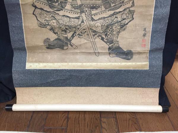 掛軸 木版画 円山応挙/画「加藤清正」明治期 大幅軸 武者絵 法華経