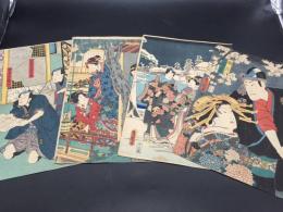 浮世絵 バラ4枚まとめて 歌川豊国 摺り良好 木版画 大判