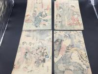 浮世絵 バラ4枚まとめて 歌川豊国 摺り良好 木版画 大判