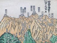 古地図「信州御嶽山図面」大正6年 石版画 鳥瞰図 長野県 木曽 山岳信仰 名所絵 引札 道中記 摺物 折り目無し