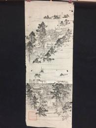 鳥瞰図 伊勢神宮 幕末～明治 縦長 木版摺 天照皇大神宮 豊受大神 社印 古地図