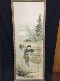 掛軸「二宮尊徳図」二宮金次郎 大正～昭和 印刷 大幅軸 絵本