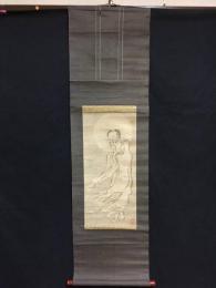 掛軸「釈迦出山図」肉筆 明治 在銘 紙本 仏画