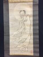 掛軸「釈迦出山図」肉筆 明治 在銘 紙本 仏画