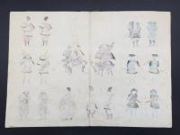 木版画「甲胄着用図」明治期 武具/武者/兜/刀剣 武将 雑兵