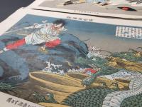 石版画 中判「古今英雄鑑」12枚揃 明治35年 四方堂/発行 清正/日本武尊/素戔嗚/謙信/他 戦前
