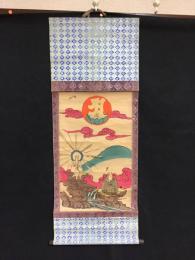 掛軸 木版彩色 弘法大師 仏画 明治期 梵字 真言宗 戦前