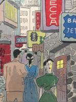 木版画 郵便はがき 麻生三郎/画「東京裏通り」葉書 ハガキ 小判 イラスト 洋画家 小判 レトロ
