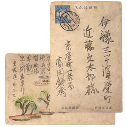富岡鉄斎自筆　近藤文太郎宛葉書　絵入り