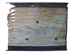 日本全図　手描き・手彩色　川後房（南岳子） 軸装　加陽金府藤　華汀