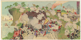 【浮世絵・錦絵】鴨緑江大激戦九連城占領　3枚続